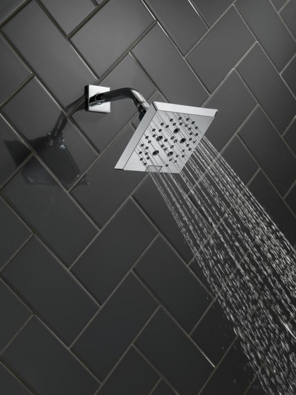 DELTA Universal Showering Components H2OKINETIC 5-Setting Angular Modern Raincan Shower Head — Chrome