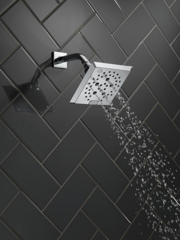 DELTA Universal Showering Components H2OKINETIC 5-Setting Angular Modern Raincan Shower Head — Chrome