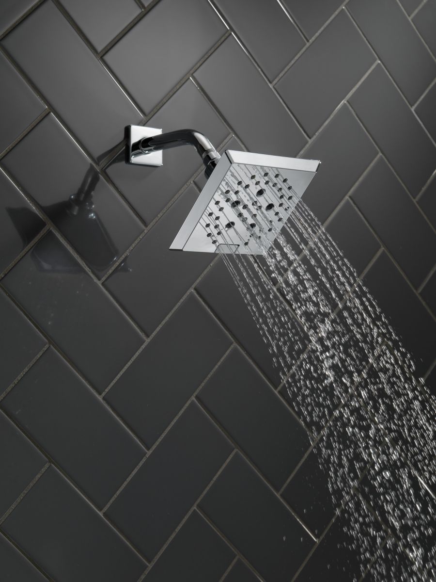 DELTA Universal Showering Components H2OKINETIC 5-Setting Angular Modern Raincan Shower Head — Chrome