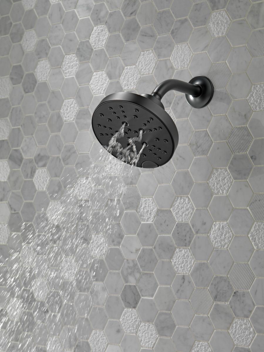 DELTA Universal Showering Components H2OKINETIC 5-Setting Contemporary Raincan Shower Head — Matte Black