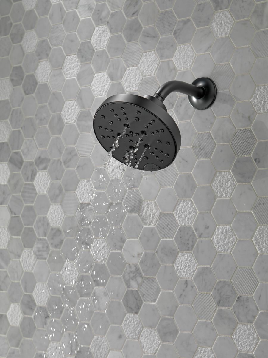 DELTA Universal Showering Components H2OKINETIC 5-Setting Contemporary Raincan Shower Head — Matte Black