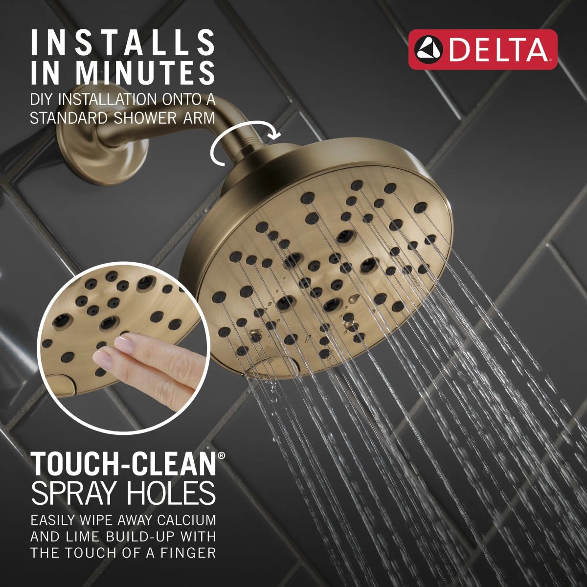 DELTA Universal Showering Components H2OKINETIC 5-Setting Contemporary Raincan Shower Head — Lumicoat® Champagne Bronze