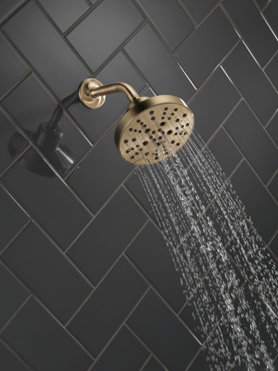 DELTA Universal Showering Components H2OKINETIC 5-Setting Contemporary Raincan Shower Head — Lumicoat® Champagne Bronze
