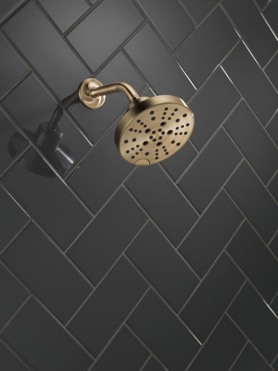 DELTA Universal Showering Components H2OKINETIC 5-Setting Contemporary Raincan Shower Head — Lumicoat® Champagne Bronze