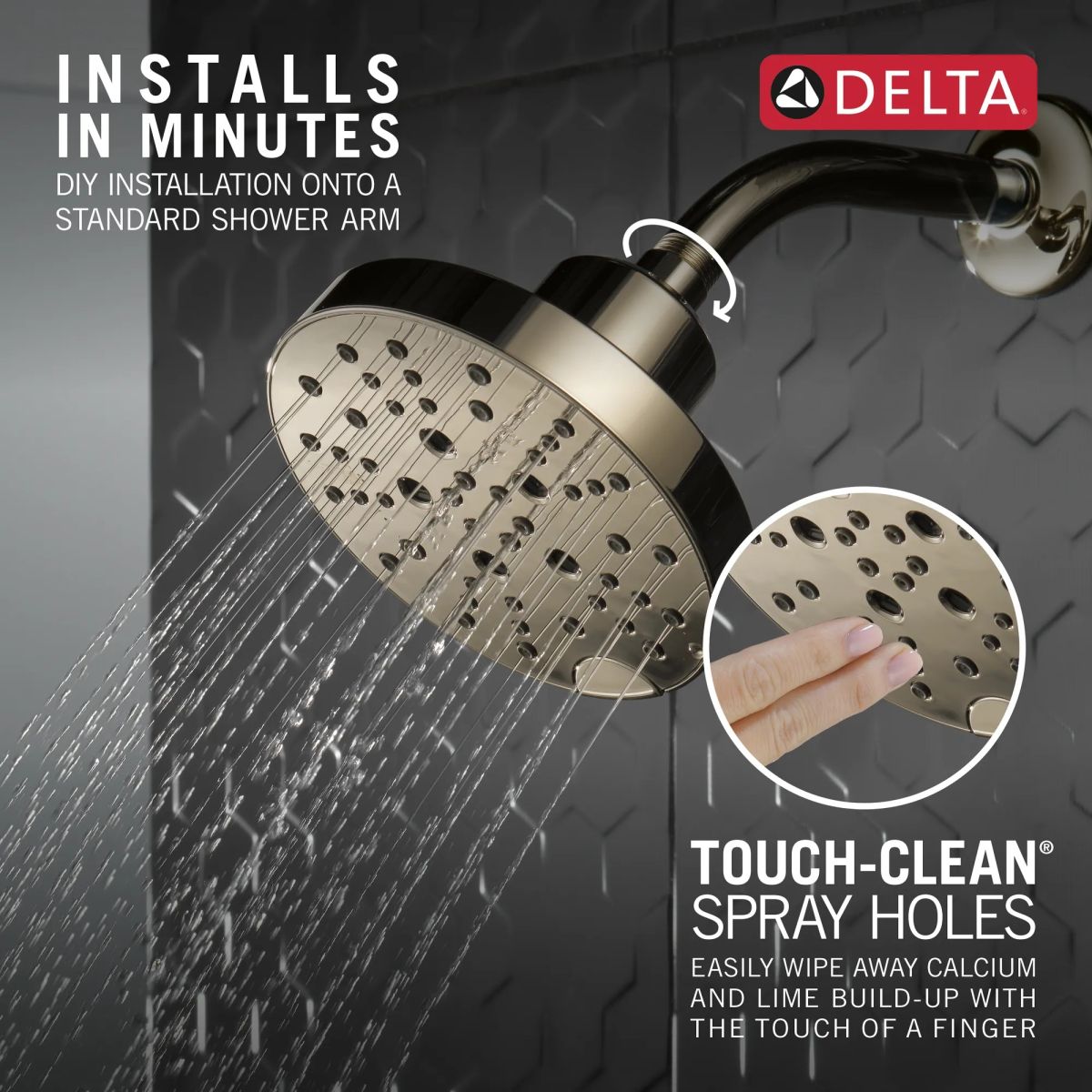 DELTA Universal Showering Components H2OKINETIC 5-Setting Contemporary Raincan Shower Head — Lumicoat® Polished Nickel