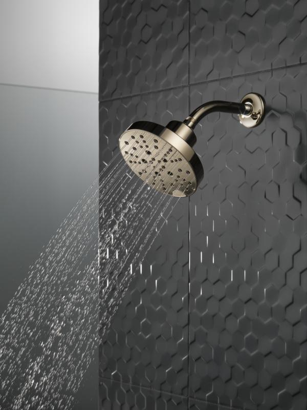 DELTA Universal Showering Components H2OKINETIC 5-Setting Contemporary Raincan Shower Head — Lumicoat® Polished Nickel
