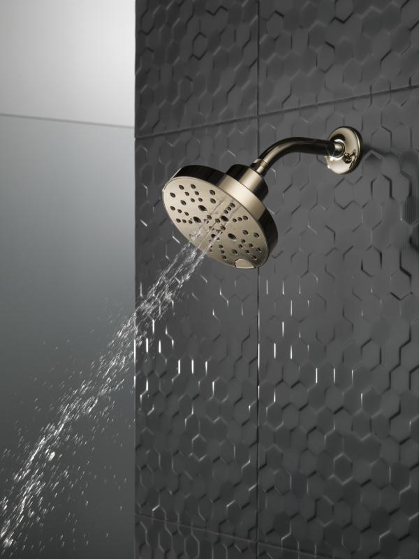 DELTA Universal Showering Components H2OKINETIC 5-Setting Contemporary Raincan Shower Head — Lumicoat® Polished Nickel