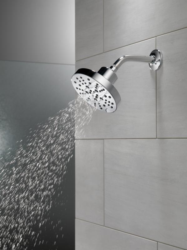 DELTA Universal Showering Components H2OKINETIC 5-Setting Contemporary Raincan Shower Head — Lumicoat® Chrome