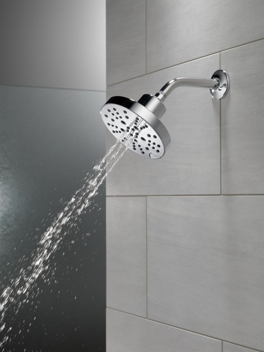 DELTA Universal Showering Components H2OKINETIC 5-Setting Contemporary Raincan Shower Head — Lumicoat® Chrome