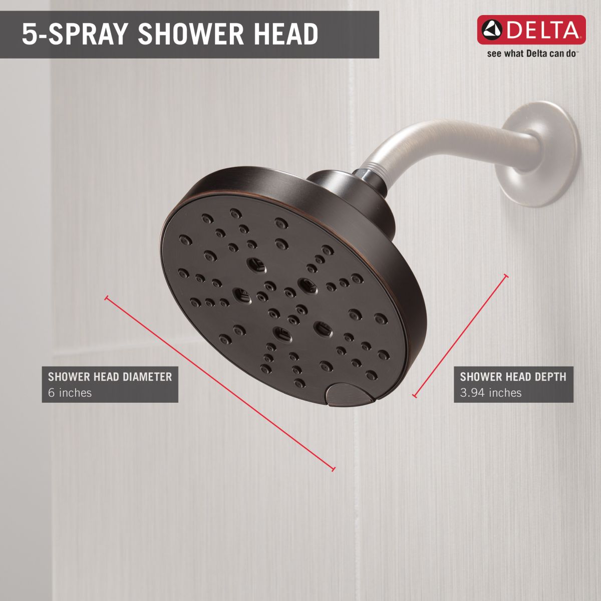 DELTA Universal Showering Components H2OKINETIC 5-Setting Contemporary Raincan Shower Head — Venetian Bronze