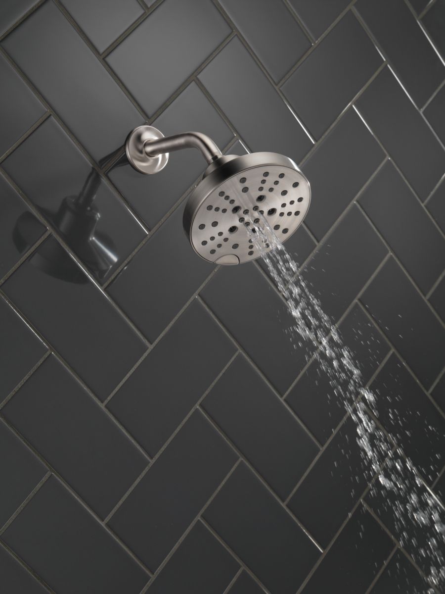DELTA Universal Showering Components H2OKINETIC 5-Setting Contemporary Raincan Shower Head — Lumicoat® Stainless