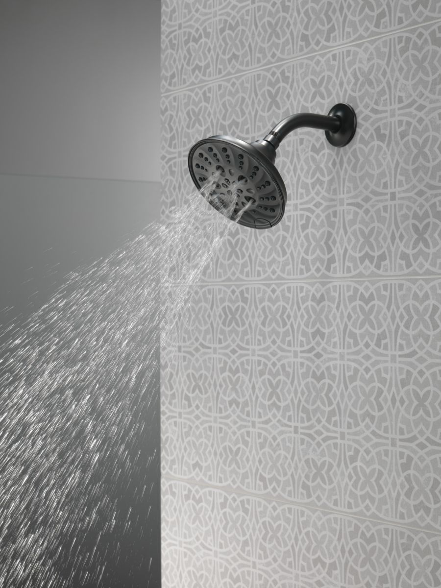 DELTA Universal Showering Components H2OKINETIC 5-Setting Traditional Raincan Shower Head — Matte Black