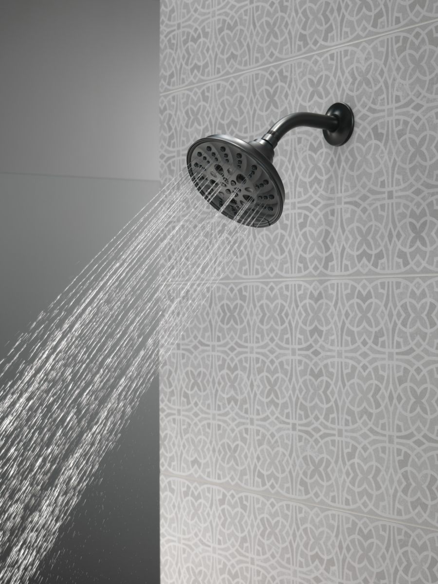 DELTA Universal Showering Components H2OKINETIC 5-Setting Traditional Raincan Shower Head — Matte Black
