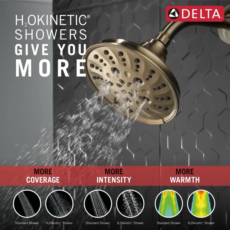 DELTA Universal Showering Components H2OKINETIC 5-Setting Traditional Raincan Shower Head — Lumicoat® Champagne Bronze