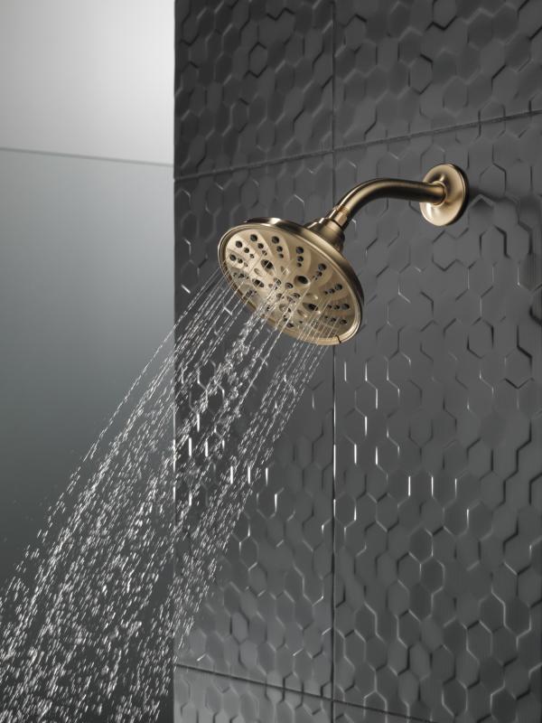 DELTA Universal Showering Components H2OKINETIC 5-Setting Traditional Raincan Shower Head — Lumicoat® Champagne Bronze