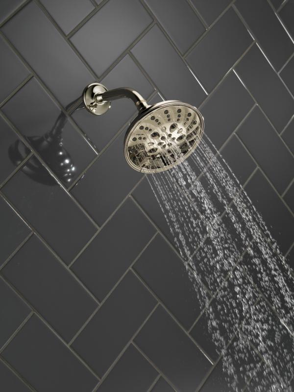 DELTA Universal Showering Components H2OKINETIC 5-Setting Traditional Raincan Shower Head — Lumicoat® Polished Nickel