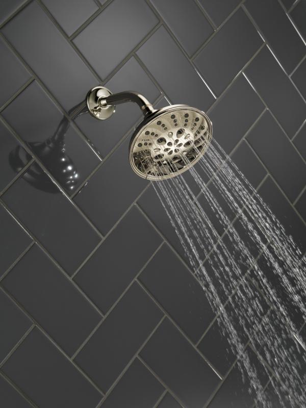 DELTA Universal Showering Components H2OKINETIC 5-Setting Traditional Raincan Shower Head — Lumicoat® Polished Nickel