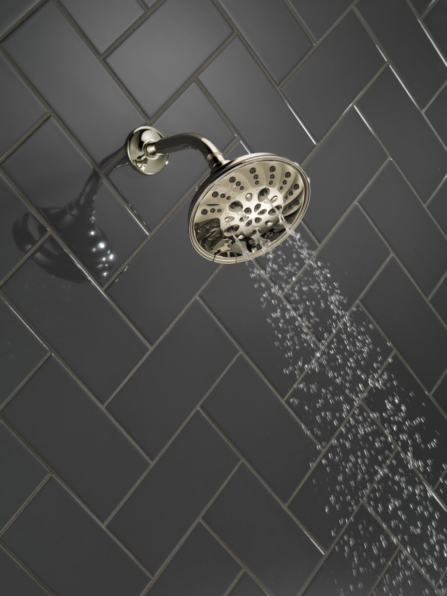 DELTA Universal Showering Components H2OKINETIC 5-Setting Traditional Raincan Shower Head — Lumicoat® Polished Nickel
