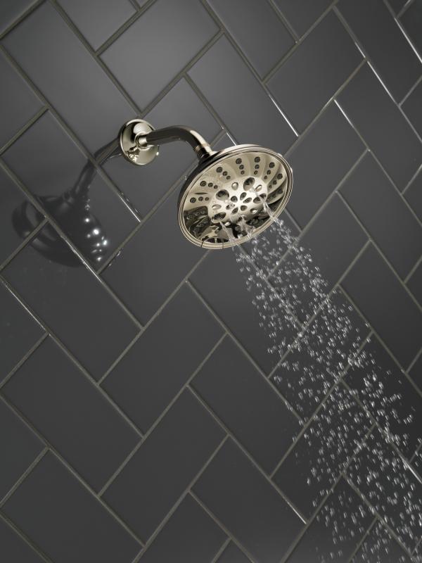 DELTA Universal Showering Components H2OKINETIC 5-Setting Traditional Raincan Shower Head — Lumicoat® Polished Nickel