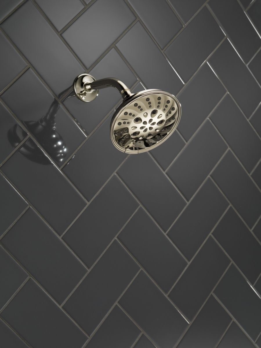 DELTA Universal Showering Components H2OKINETIC 5-Setting Traditional Raincan Shower Head — Lumicoat® Polished Nickel
