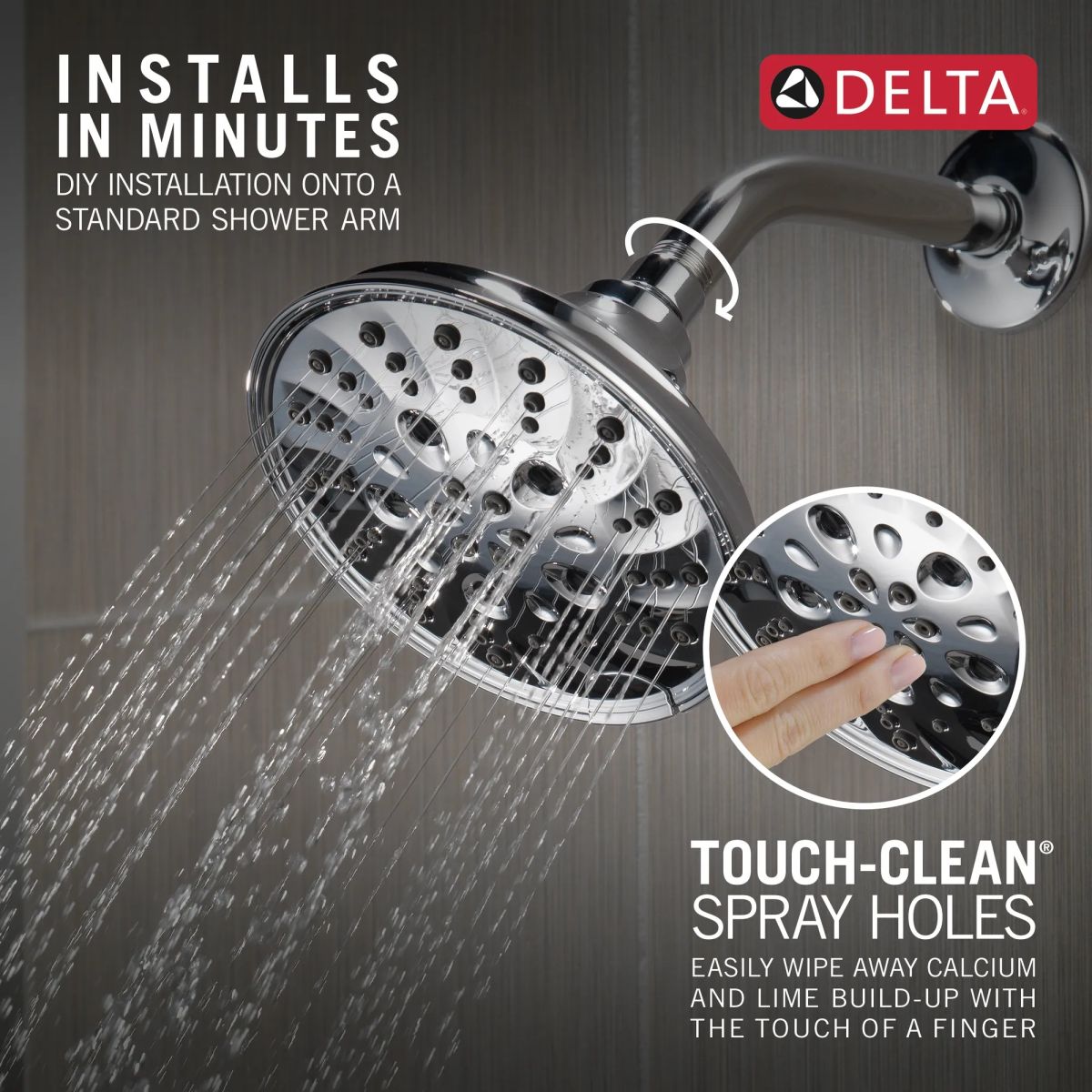 DELTA Universal Showering Components H2OKINETIC 5-Setting Traditional Raincan Shower Head — Lumicoat® Chrome