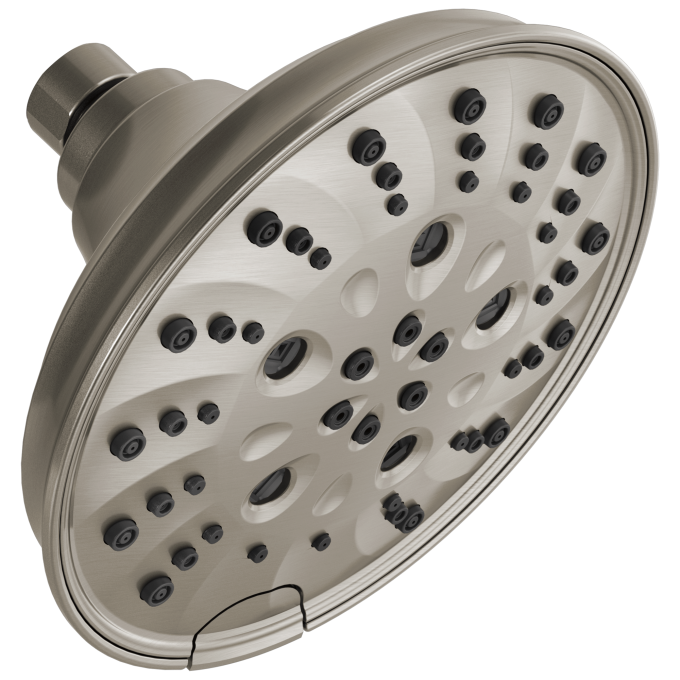 DELTA Universal Showering Components H2OKINETIC 5-Setting Traditional Raincan Shower Head — Lumicoat® Stainless
