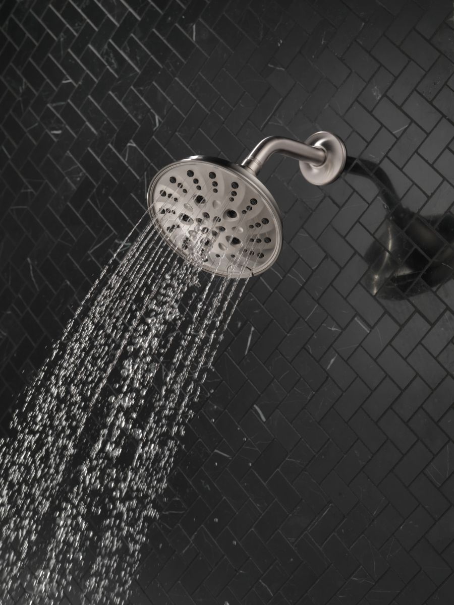 DELTA Universal Showering Components H2OKINETIC 5-Setting Traditional Raincan Shower Head — Lumicoat® Stainless