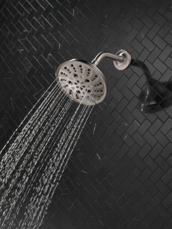 DELTA Universal Showering Components H2OKINETIC 5-Setting Traditional Raincan Shower Head — Lumicoat® Stainless