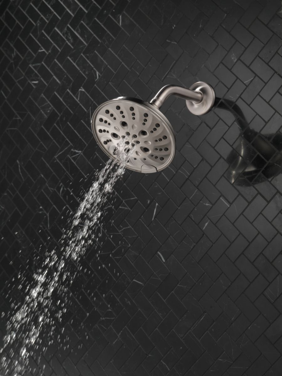 DELTA Universal Showering Components H2OKINETIC 5-Setting Traditional Raincan Shower Head — Lumicoat® Stainless