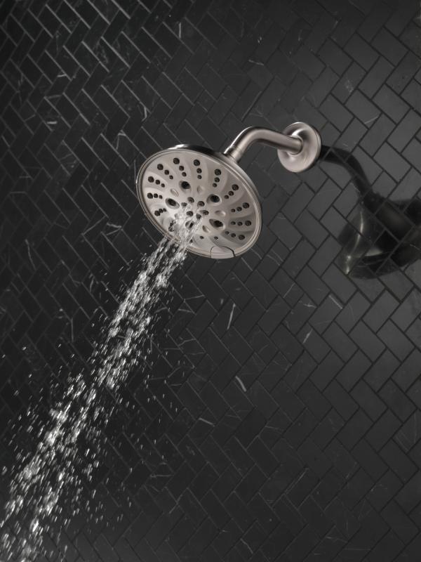 DELTA Universal Showering Components H2OKINETIC 5-Setting Traditional Raincan Shower Head — Lumicoat® Stainless