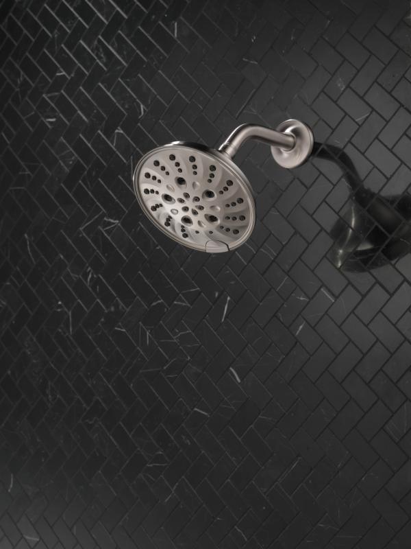 DELTA Universal Showering Components H2OKINETIC 5-Setting Traditional Raincan Shower Head — Lumicoat® Stainless