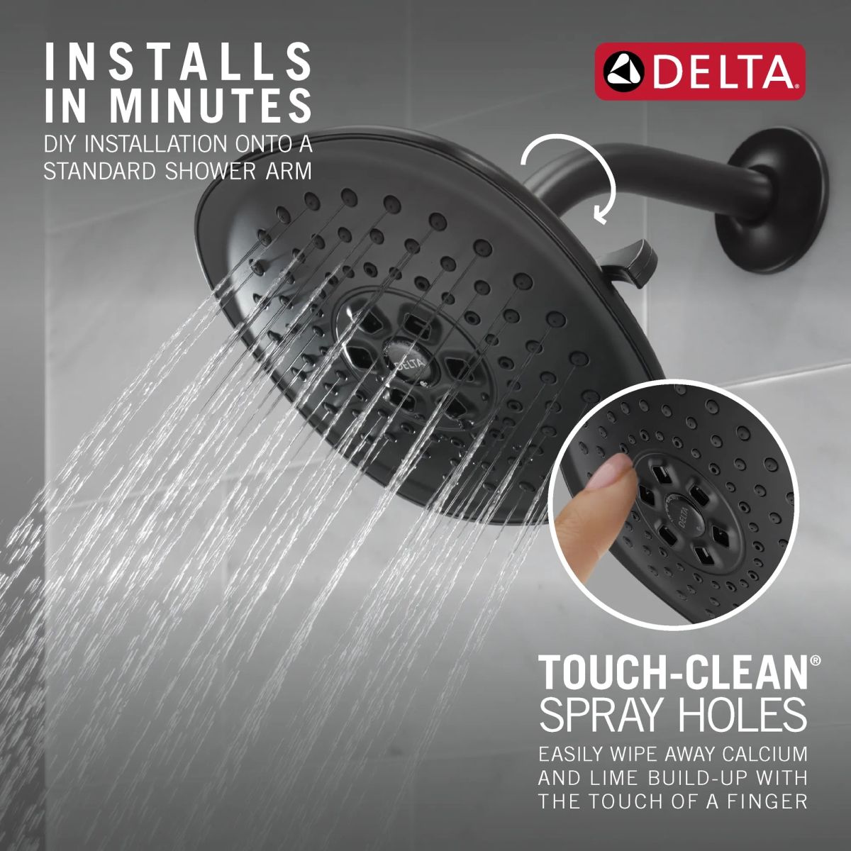 DELTA Universal Showering Components H2Okinetic(R) 3-Setting Raincan Shower Head — Matte Black