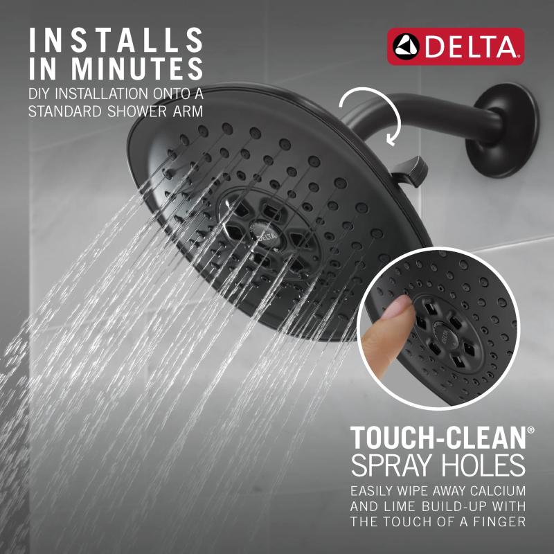 DELTA Universal Showering Components H2Okinetic(R) 3-Setting Raincan Shower Head — Matte Black