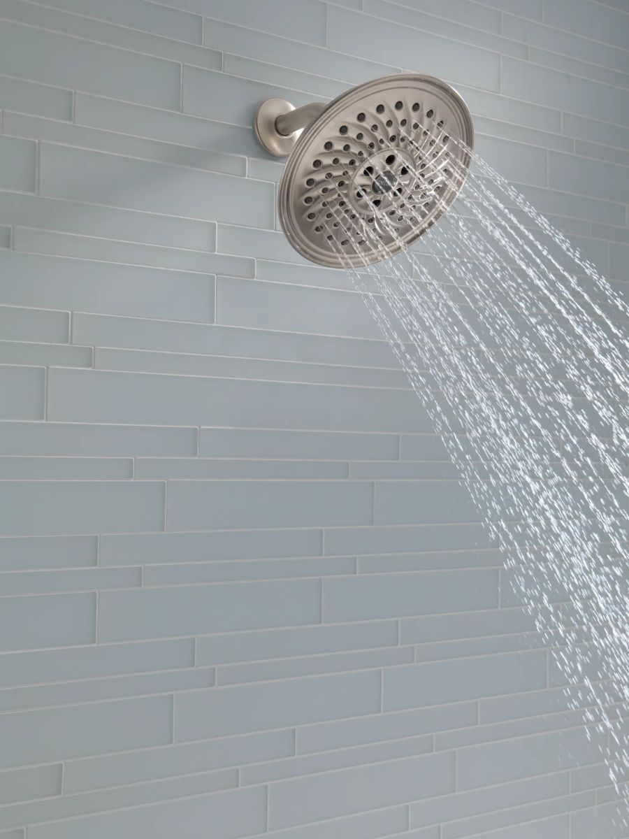 DELTA Universal Showering Components H2OKINETIC 3-Setting Raincan Shower Head — Stainless