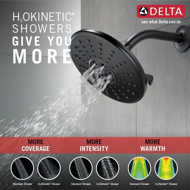 DELTA Universal Showering Components H2OKINETIC 3-Setting Raincan Shower Head — Matte Black