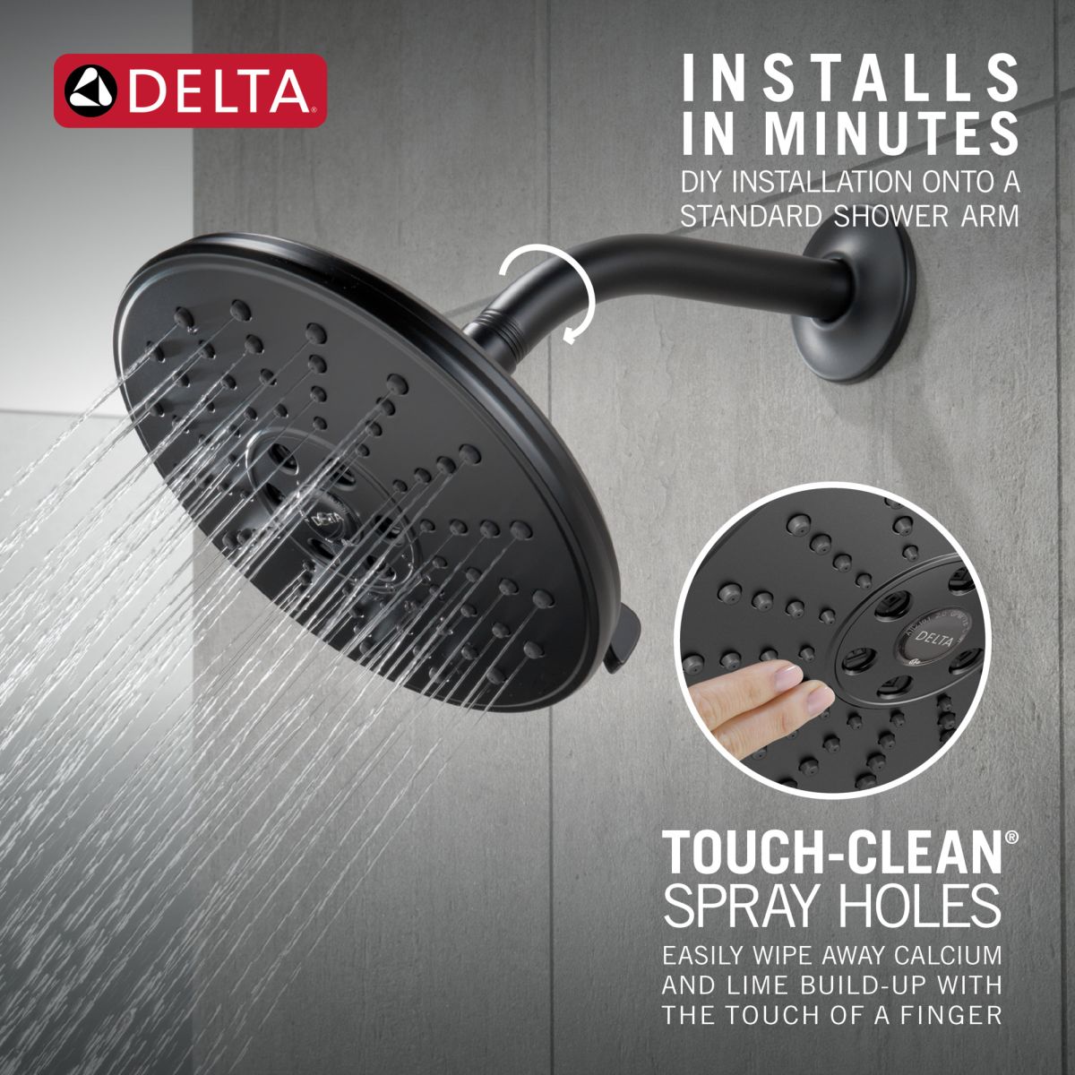 DELTA Universal Showering Components H2OKINETIC 3-Setting Raincan Shower Head — Matte Black