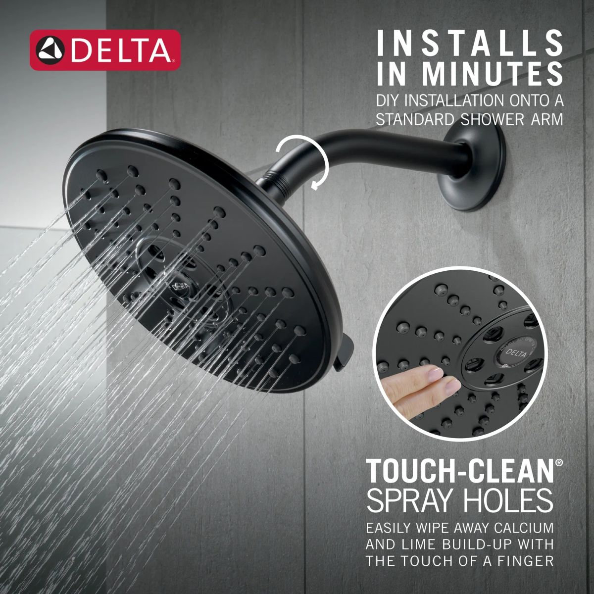 DELTA Universal Showering Components H2OKINETIC 3-Setting Raincan Shower Head — Matte Black