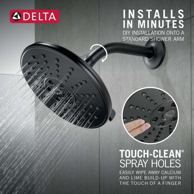 DELTA Universal Showering Components H2OKINETIC 3-Setting Raincan Shower Head — Matte Black