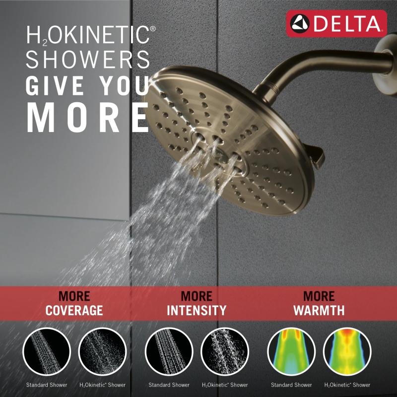DELTA Universal Showering Components H2OKINETIC 3-Setting Raincan Shower Head — Lumicoat® Champagne Bronze