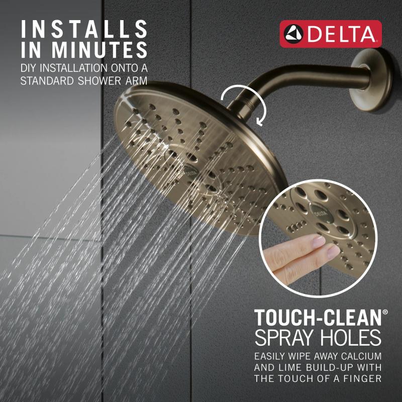 DELTA Universal Showering Components H2OKINETIC 3-Setting Raincan Shower Head — Lumicoat® Champagne Bronze