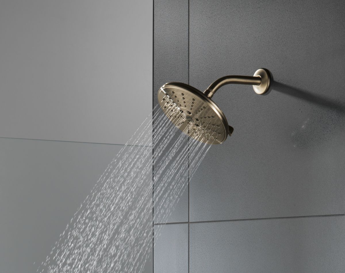 DELTA Universal Showering Components H2OKINETIC 3-Setting Raincan Shower Head — Lumicoat® Champagne Bronze