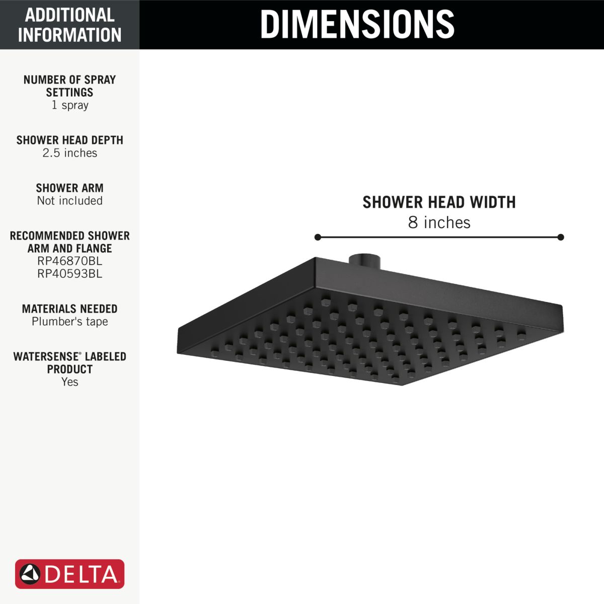 DELTA Universal Showering Components Raincan Single Setting Showerhead — Matte Black
