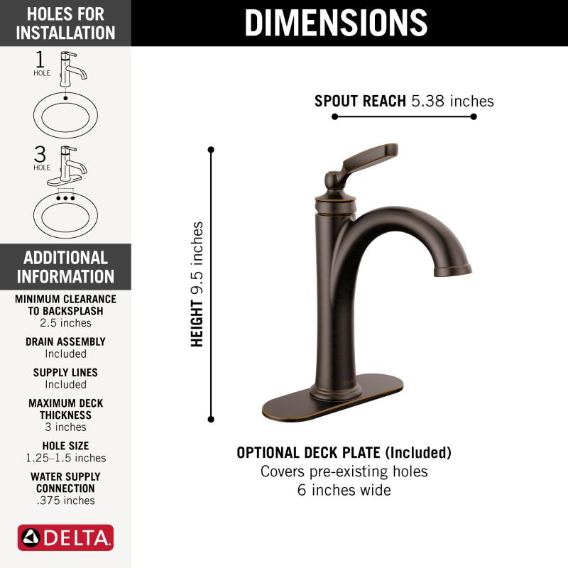 DELTA Woodhurst Single Handle Bathroom Faucet — Venetian Bronze