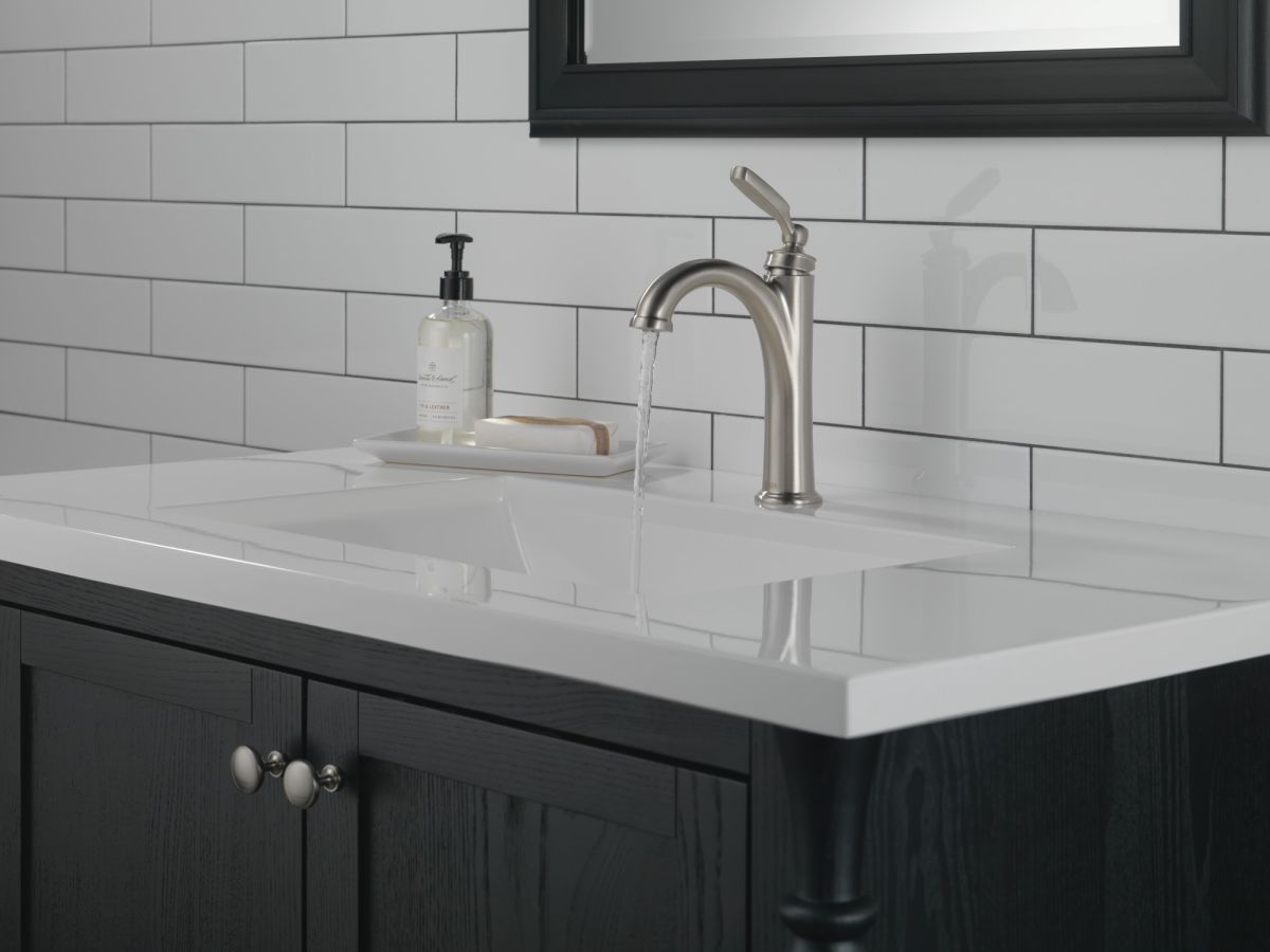 DELTA Woodhurst Single Handle Bathroom Faucet — Stainless