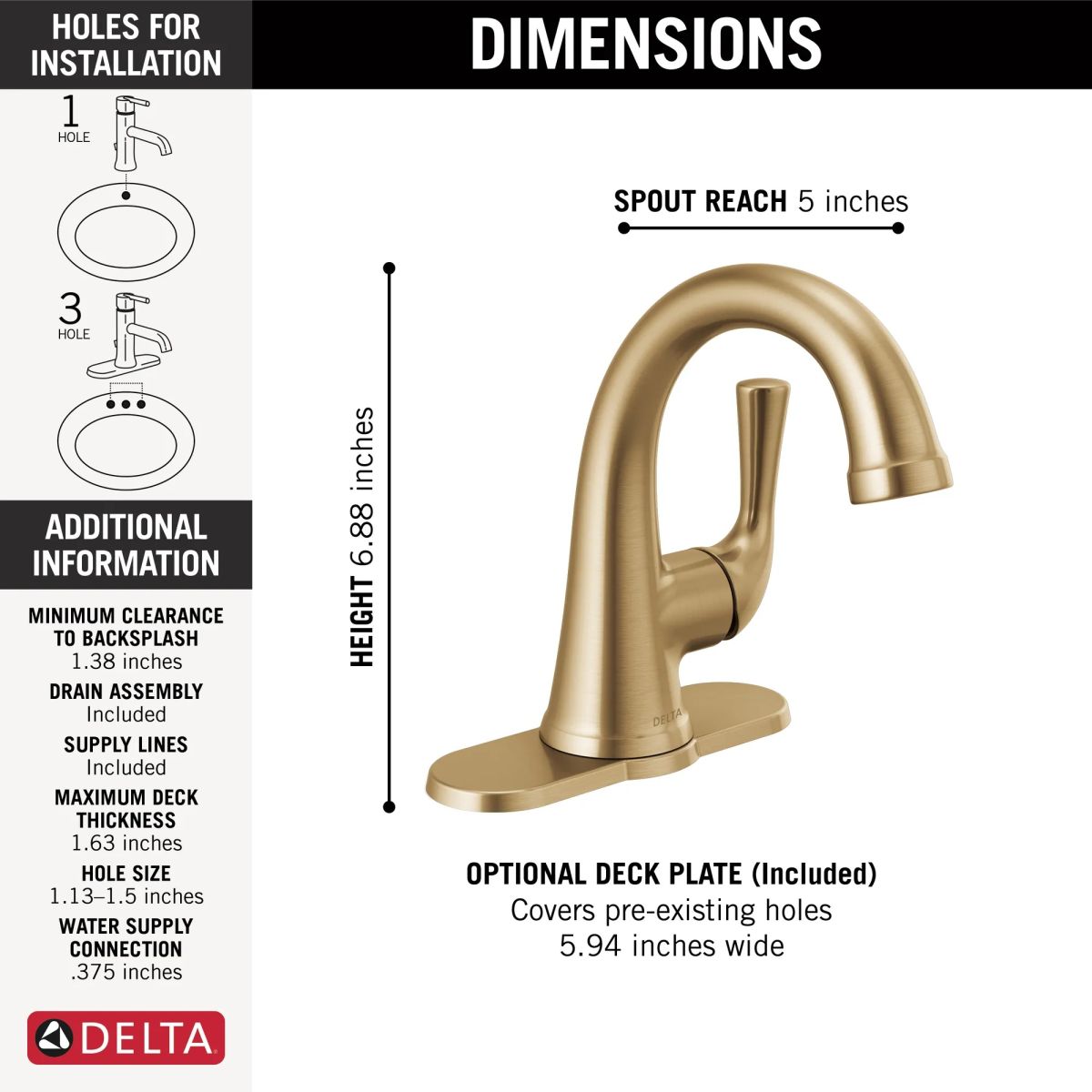 DELTA Kayra Single Handle Bathroom Faucet — Champagne Bronze
