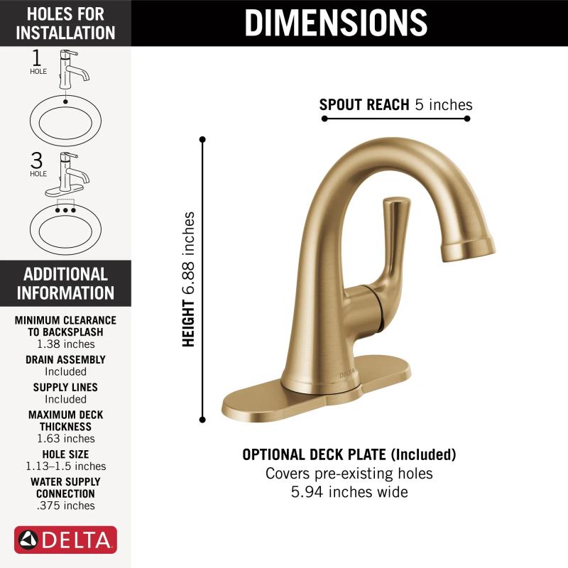 DELTA Kayra Single Handle Bathroom Faucet — Champagne Bronze