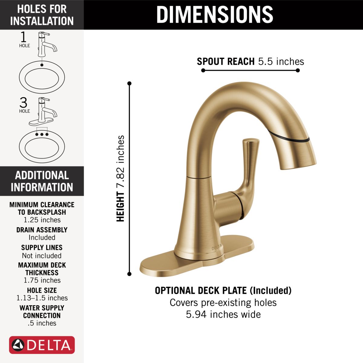 DELTA Kayra Single Handle Pull-Down Bathroom Faucet — Champagne Bronze