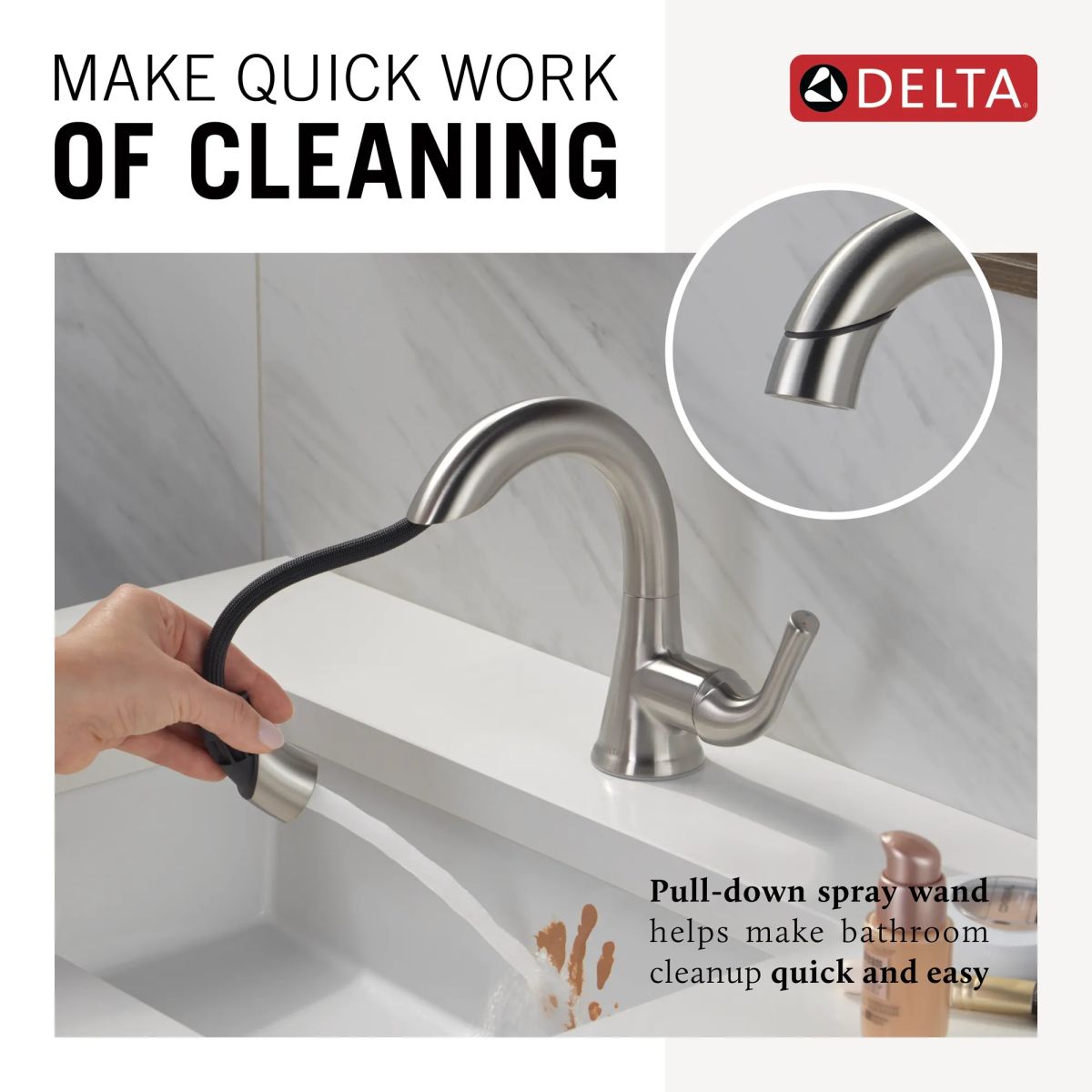 DELTA Kayra Single Handle Pull-Down Bathroom Faucet — Stainless