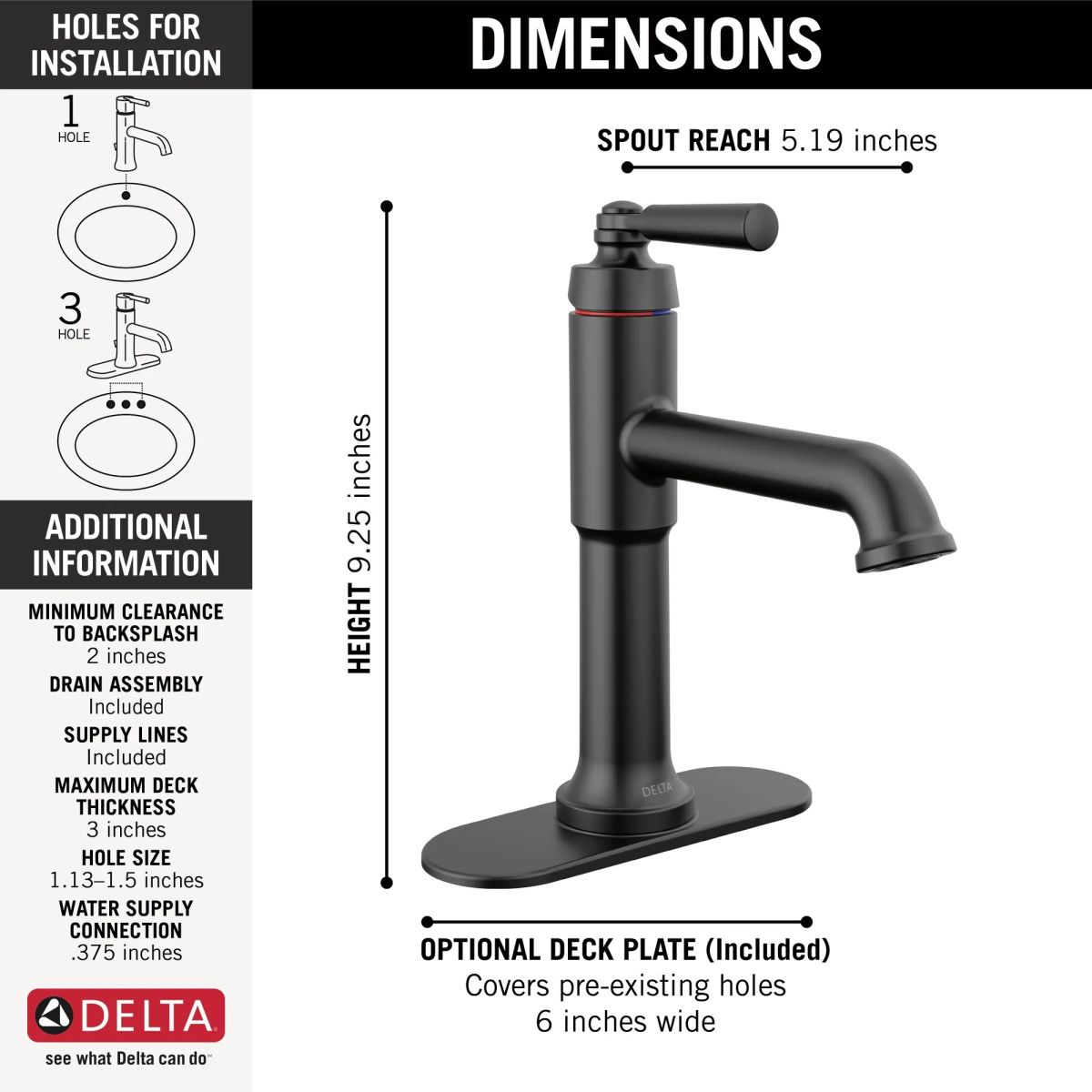DELTA Saylor Single Handle Bathroom Faucet — Matte Black