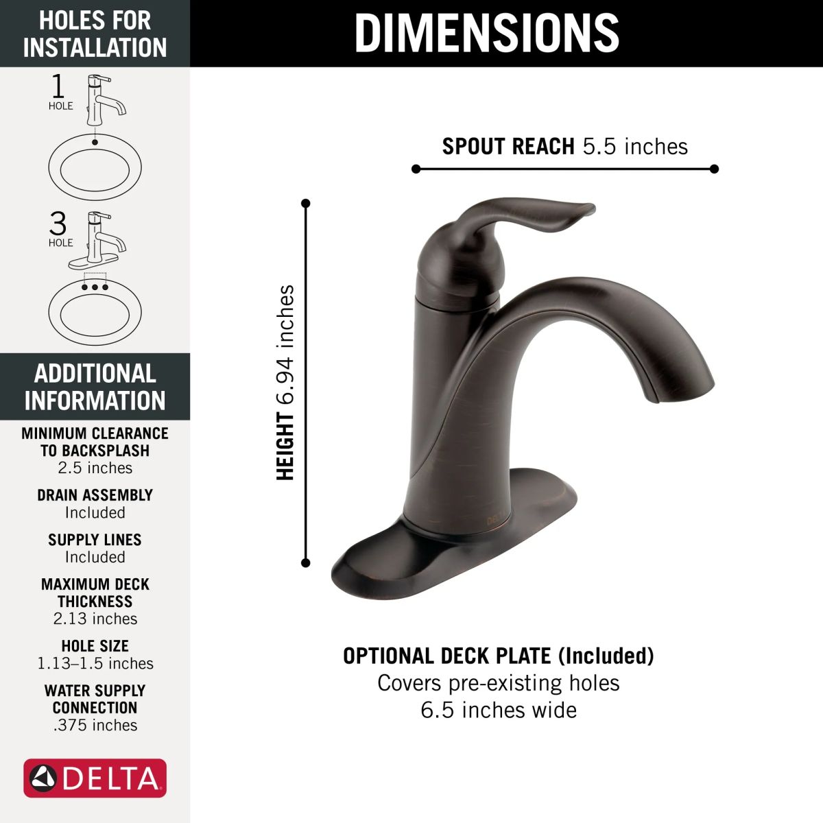 DELTA Lahara Single Handle Bathroom Faucet — Venetian Bronze